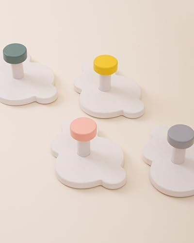 TopKai Cloud-Shaped Wall Hook Set - 4pcs Durable Wooden Hooks for Kids