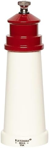 Fletchers Mill Lighthouse Pepper Mill WhiteRed - 6 Inch Adjustable