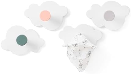 TopKai Cloud-Shaped Wall Hook Set - 4pcs Durable Wooden Hooks for Kids