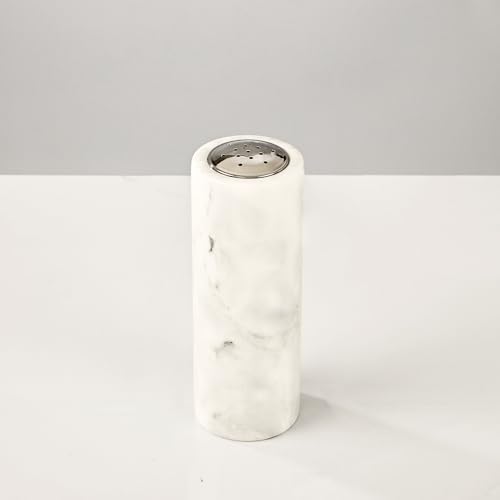 White Marble Salt Pepper Shaker Set with Adjustable Grinder