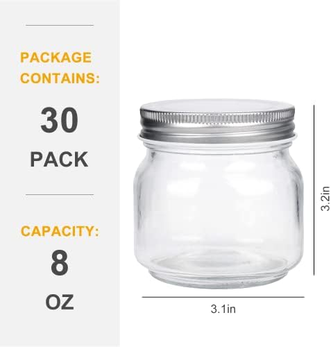 QAPPDA 8 oz Mason Jars with Silver Lids Set of 30