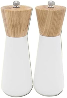 Stylish White Pepper Salt Grinder Set with Wooden Shaker