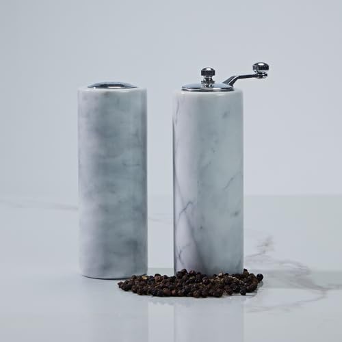 White Marble Adjustable Grind Pepper Mill with Grey Veining