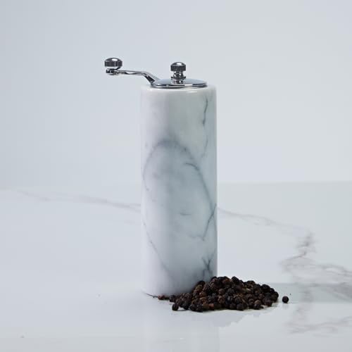 White Marble Adjustable Grind Pepper Mill with Grey Veining