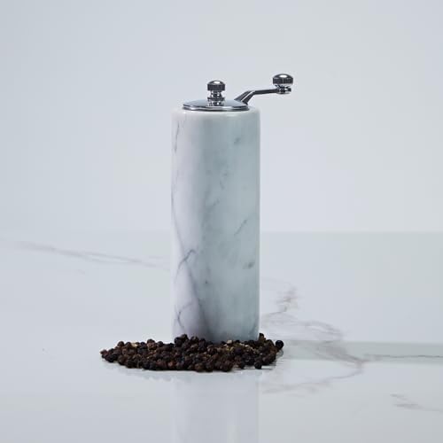White Marble Adjustable Grind Pepper Mill with Grey Veining