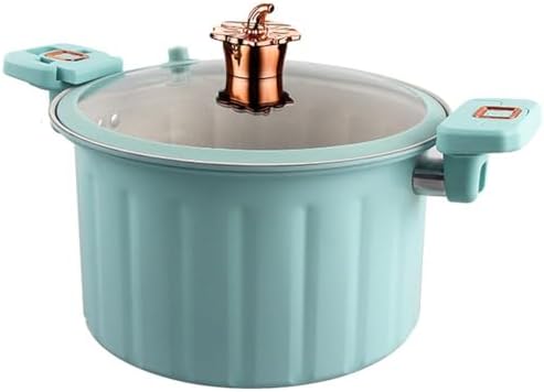Cast Iron Stock Pot with Glass Lid and Dual Handles Induction Compatible Blue