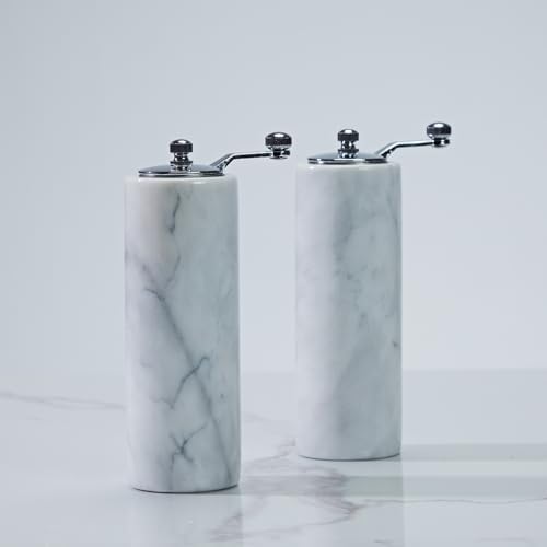 White Marble Adjustable Grind Pepper Mill with Grey Veining