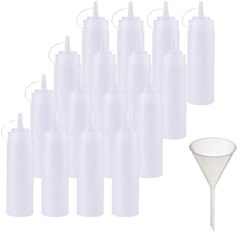 8-Oz Squeeze Condiment Bottles - 16 Pack with Twist Lids Funnel
