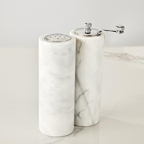 White Marble Salt Pepper Shaker Set with Adjustable Grinder