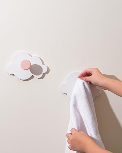 TopKai Cloud-Shaped Wall Hook Set - 4pcs Durable Wooden Hooks for Kids