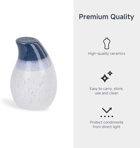 KERMANDO Ceramic Salt Pepper Shaker Set - 2 Pack Blue White