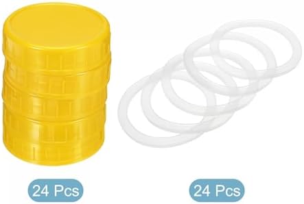 PATIKIL 70mm Yellow Mason Jar Lids Set 24 Pack with Silicone Rings