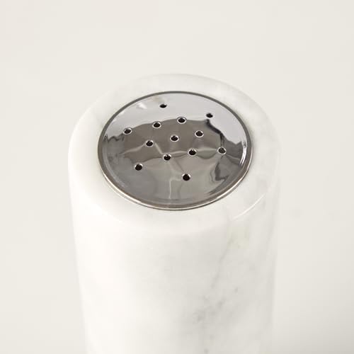White Marble Salt Pepper Shaker Set with Adjustable Grinder