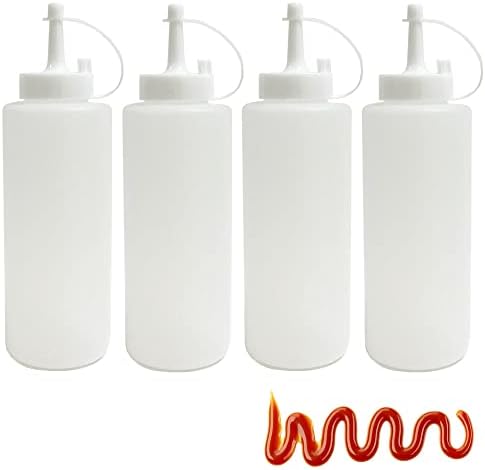 4 Pack 12oz Clear Plastic Squeeze Bottles for Condiments