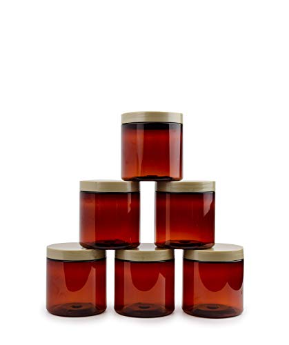 Grand Parfums 8 Oz Amber Plastic Jars with Champagne Gold Lids