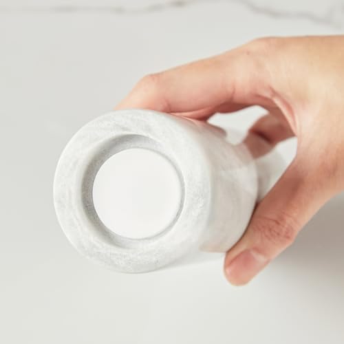 White Marble Salt Pepper Shaker Set with Adjustable Grinder