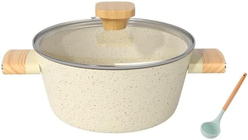VKEID Medical Stone Nonstick Stock Pot with Tempered Glass Lid