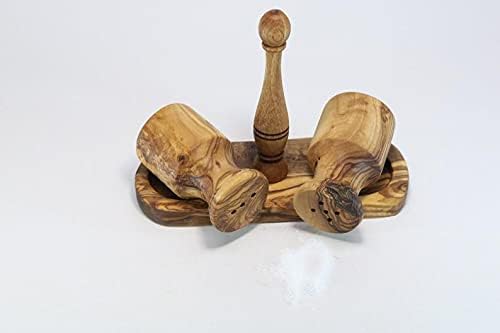 Aramedia Olive Wood Salt Pepper Shakers Set with Stand - 3 Inch Tall