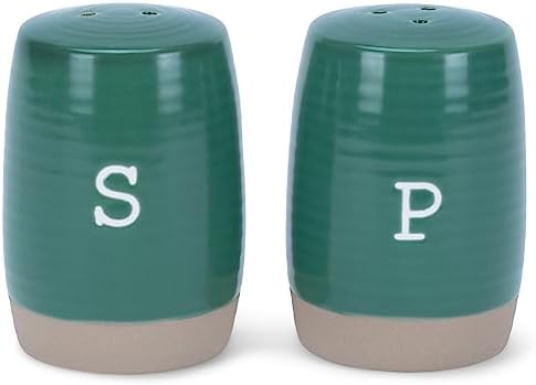 Raw Bottom Forest Green Ceramic Salt Pepper Shaker Set