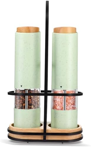 Cabilock 2pcs Adjustable Coarseness Salt Pepper Shaker Set with Stand