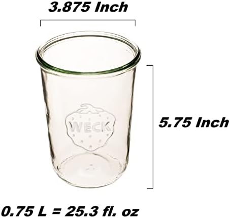 Weck Canning Jars Set of 4 - 34 Liter Glass Jars with Airtight Lids