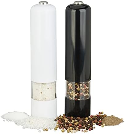 Relaxdays Electric Pepper Mill Set of 2 with Light BlackWhite
