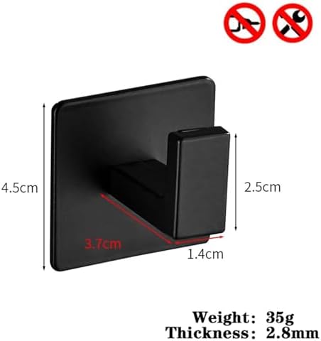 MOOWI Black Coat Hook Self Adhesive Robe Hook for Home Storage
