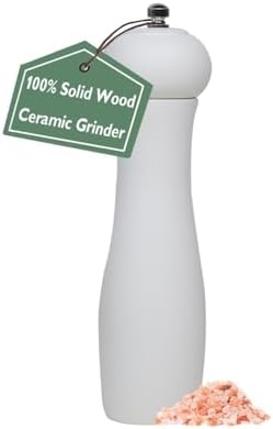 ManGotree Wooden Pepper Mill Grinder Adjustable Coarseness Refillable Oak Wood 8 Inch White