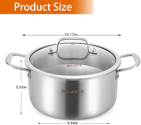 Delarlo 6QT Tri-Ply Stainless Steel Stockpot with Lid