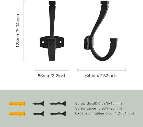 TUNNY 3-Pack Matte Black Coat Hooks
