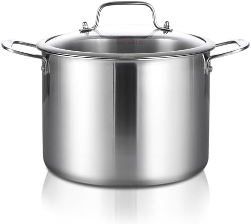 Delarlo 12QT Tri-Ply Stock Pot with Lid Induction Ready