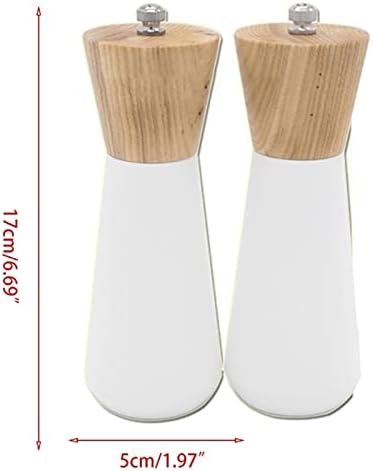 Stylish White Pepper Salt Grinder Set with Wooden Shaker