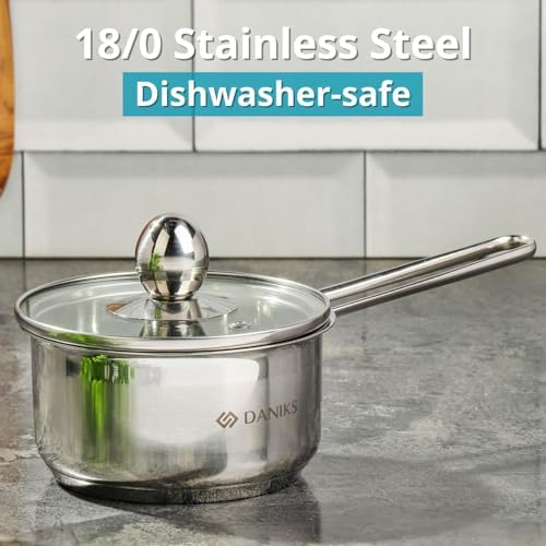 Daniks Mini 1 Quart Stainless Steel Sauce Pot with Glass Lid 1