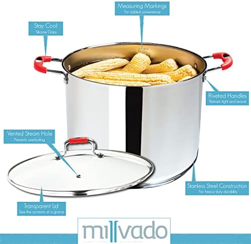 Millvado 84 Quart Stock Pot with Clear Glass Lid