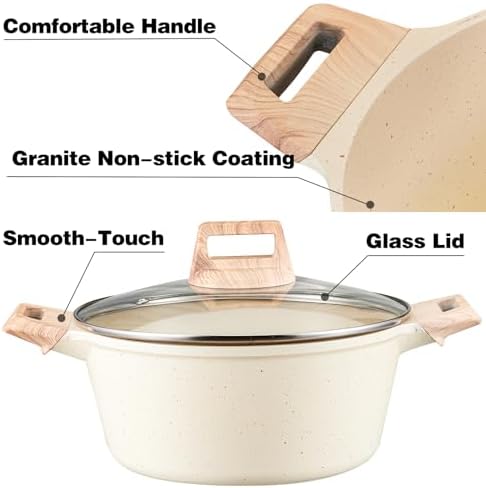 TIPTAP Nonstick Stock Pot with Lid 4L Granite Cookware