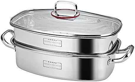 Eglaf 2-Tier Fish Steamer with Ceramic Plate and Oven Mitts 1