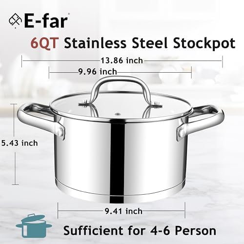 E-far 6 Quart Stainless Steel Stock Pot with Lid