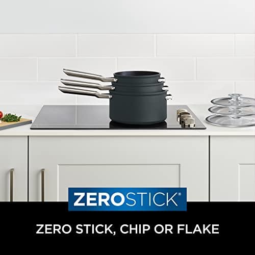 Ninja ZEROSTICK 3-Piece Stackable Saucepan Set Non-Stick Grey 16cm 18cm 20cm