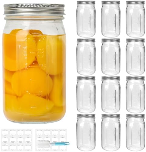 DHSBTLS 32 oz Glass Mason Jars 12 Pack