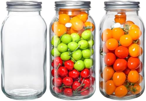 64 oz Mason Jars 3 Pack Large Half Gallon Airtight Lids