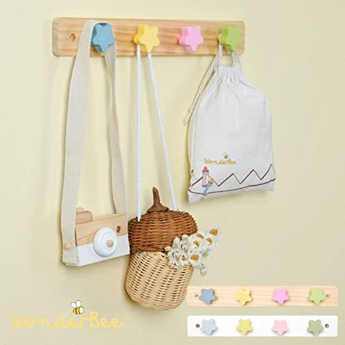 WonderBee Kids Coat Rack Wall Mount with 4 Star Pegs