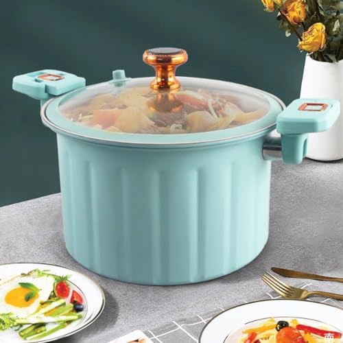 Cast Iron Stock Pot with Glass Lid and Dual Handles Induction Compatible Blue