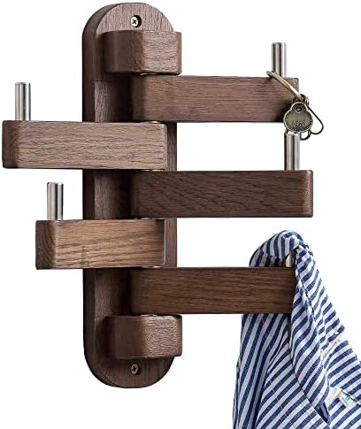 Rsuwiz Oak Wood Coat Hooks with 5 Swivel Arms 1