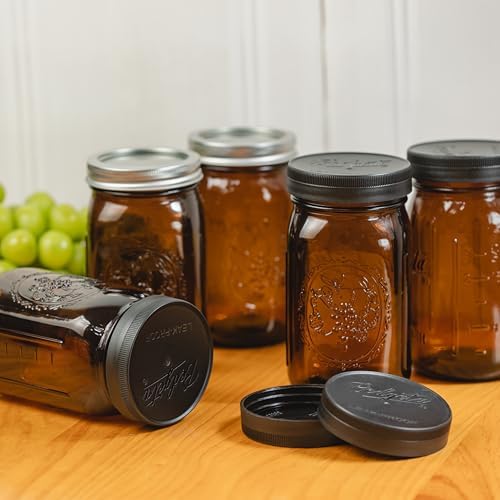 4 Pack 32 oz Amber Mason Jars with Airtight Lids and Plastic Lids
