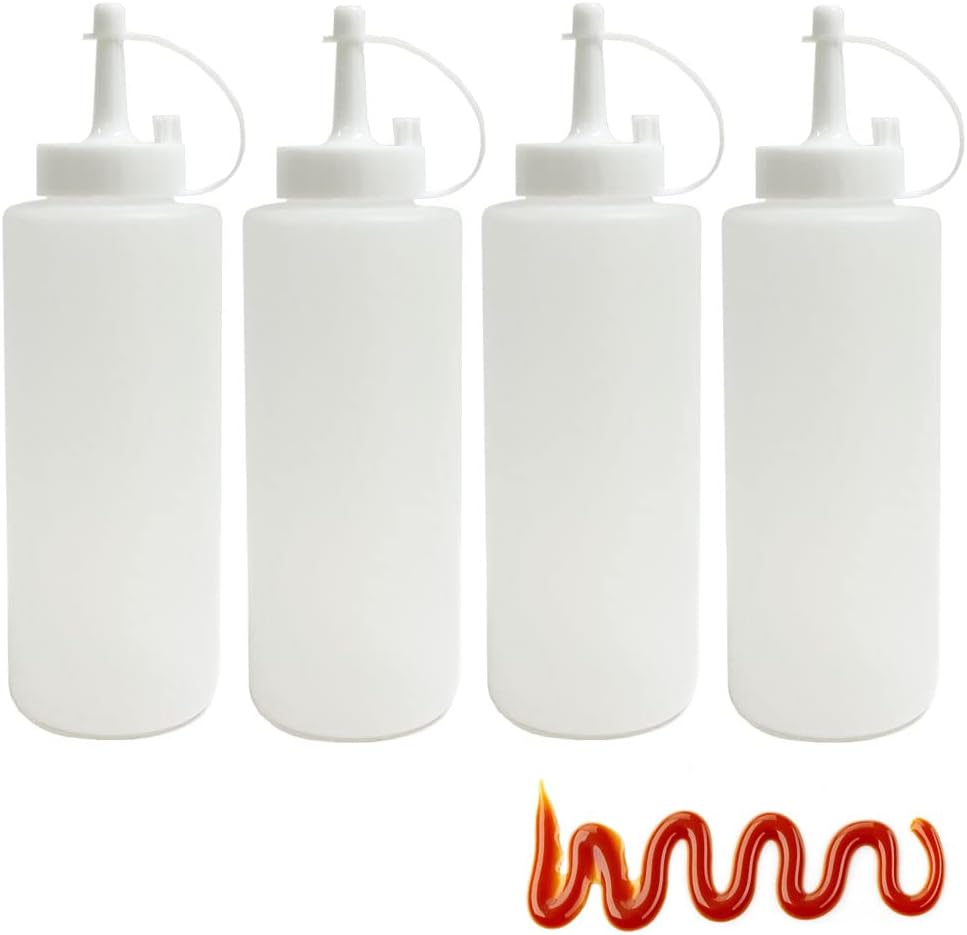 4 Pack 12oz Clear Plastic Squeeze Bottles for Condiments