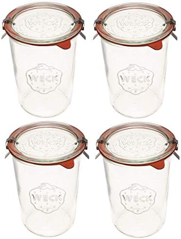 Weck Canning Jars Set of 4 - 34 Liter Glass Jars with Airtight Lids