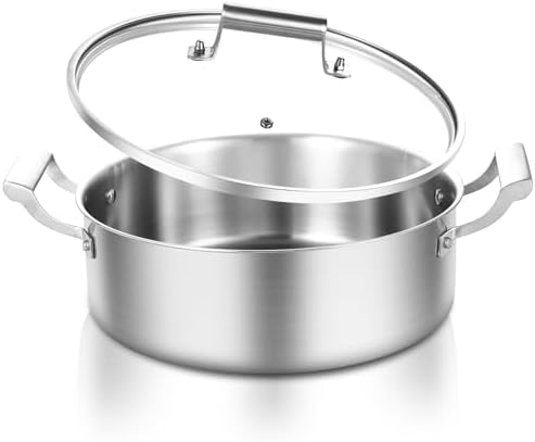 Delarlo 7QT Tri-Ply Stainless Steel Stockpot with Glass Lid