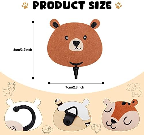 Tatuo 4 Pcs Kids Wall Hooks Wooden Safari Animal Decor