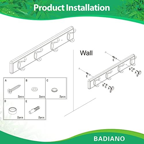 Badiano Wall Mount Coat Rack with 4 Heavy Duty Hooks