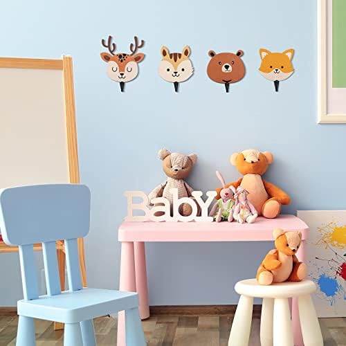 Tatuo 4 Pcs Kids Wall Hooks Wooden Safari Animal Decor